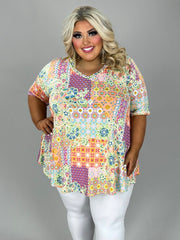 63 PSS {Meant For You} Green/Multi-Color Mixed Print Top EXTENDED PLUS SIZE 3X 4X 5X (True To Size)