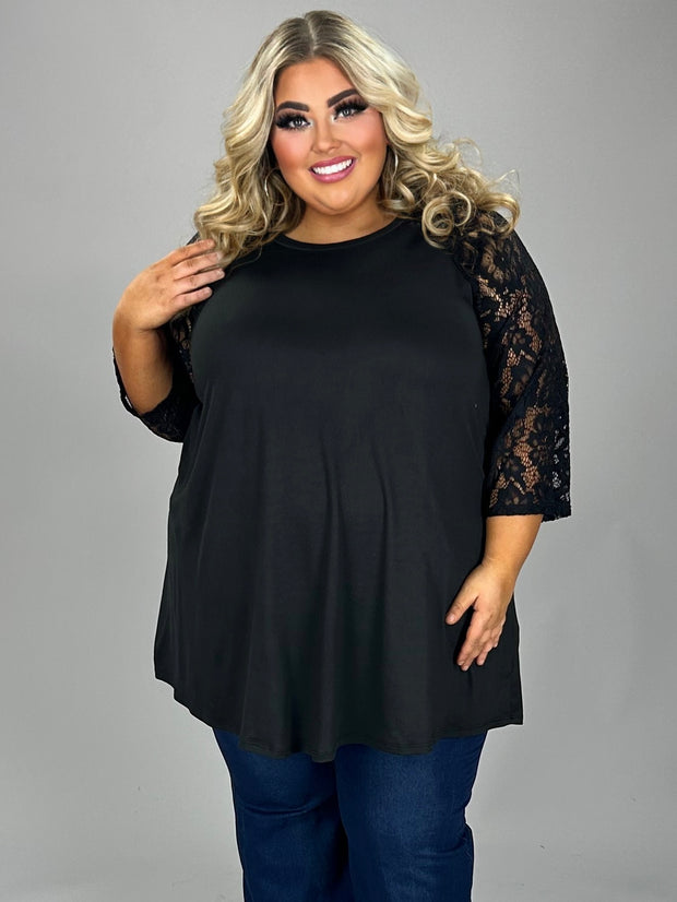 63 SQ {Sweet And Spicy} Black  Lace Sleeve Tunic CURVY BRAND!!!  EXTENDED PLUS SIZE 4X 5X 6X