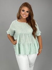 85 PSS-Q {All I Could Ask} Mint Print Tiered Top PLUS SIZE 1X 2X 3X