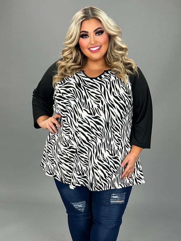 48 CP {On The Prowl} Black/Ivory Tiger Print Top CURVY BRAND!!!  EXTENDED PLUS SIZE 4X 5X 6X