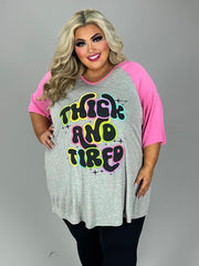 45 GT {Thick and Tired} Grey/Pink Graphic Tee Curvy Brand XL 2X 3X 4X 5X 6X