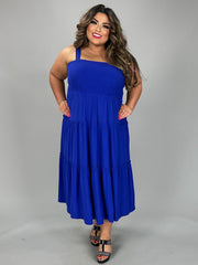 LD-V {Decide The Vibe} Bright Blue Smocked Tiered Sundress PLUS SIZE 1X 2X 3X