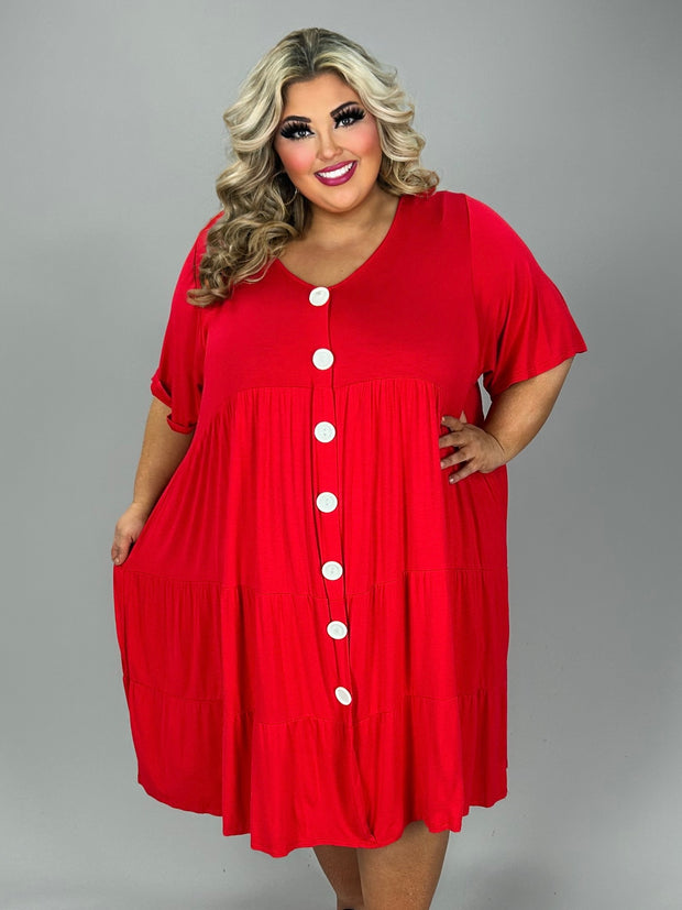 35 SD-A {For The Fashionistas} Red Tiered  V-Neck Dress CURVY BRAND!!!  EXTENDED PLUS SIZE 1X 2X 3X 4X 5X 6X