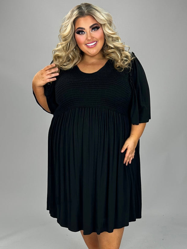 33 SSS-S {Look Stunning In Curvy} Black Smocked Dress CURVY BRAND!!! E