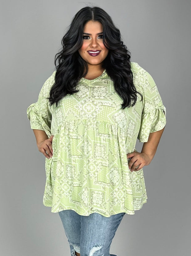 11 PSS {More Than Friends} Green Patchwork Print Top EXTENDED PLUS SIZE 3X 4X 5X