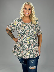 27 PSS {Roaming The Garden} Grey Floral Babydoll Top PLUS SIZE 1X 2X 3X