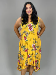 LD-N {Pretty Blooms} Mustard Floral Print Hi/Low Maxi Dress