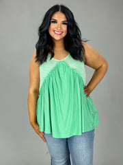 98 SV-C {All For Fun} Mint Stripe Print Top  PLUS SIZE 1X 2X 3X