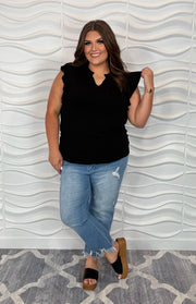 17 SSS-A {Special Treat} Black V-Neck Ruffle Sleeve Top PLUS SIZE XL 2X 3X