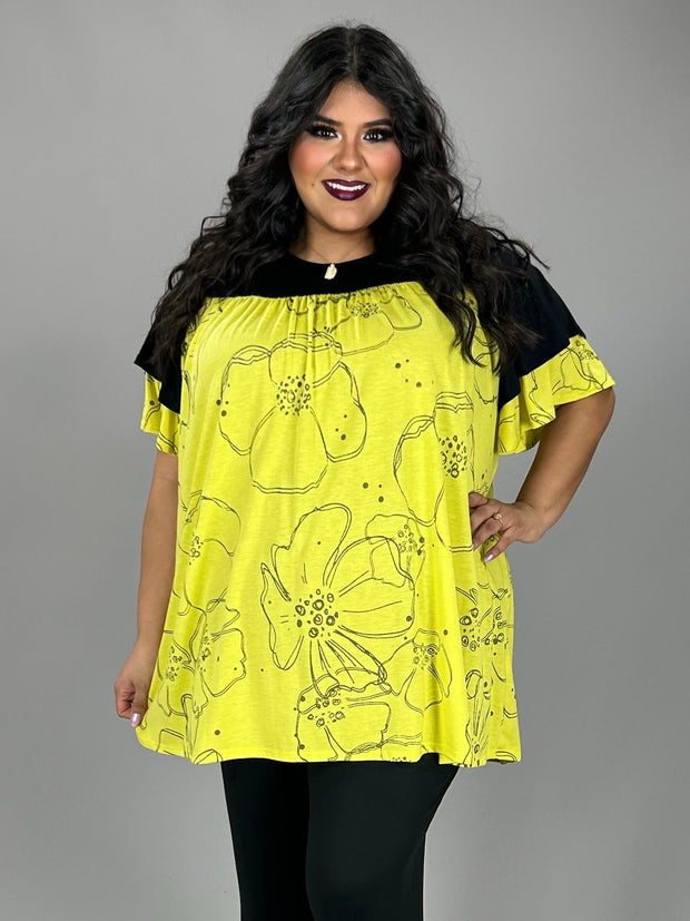 26 CP {Pop Of Lime} Lime/Black Floral Top EXTENDED PLUS SIZE 3X 4X 5X