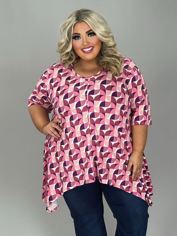 100 PSS {Flirty Moment} Pink/Purple Print Asymmetrical Top EXTENDED PLUS SIZE 2X 3X 4X  TRUE TO SIZE!!