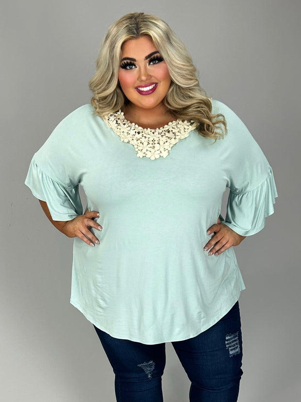 23 SD {Lush And Luxe} Mint Top w/Crochet V-Neck EXTENDED PLUS SIZE 4X 5X 6X
