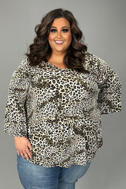 84 PQ {Spice Of Life} Taupe Leopard Print V-Neck Top EXTENDED PLUS SIZE 3X 4X 5X