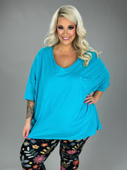 27 SSS {Happy As Can Be} Ice Blue V-Neck Top w/Pocket PLUS SIZE 1X 2X 3X