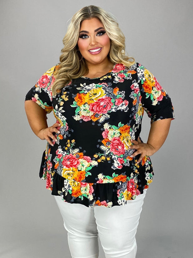 11 PSS {Saved The Best} Black Floral Ruffle Hem Top EXTENDED PLUS SIZE 4X 5X 6X