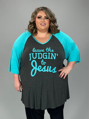 50 GT {Leave The Judgement} Charcoal Teal Graphic Tee CURVY BRAND!!!  EXTENDED PLUS SIZE XL 2X 3X 4X 5X 6X