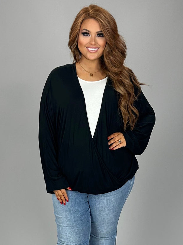 27 CP-V {Day and Night} Black/Ivory Long Sleeve Top PLUS SIZE XL 2X 3X