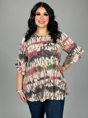 49 PSS-J {Have Mercy} Beige Red Grey Abstract Print Tunic PLUS SIZE XL 2X 3X