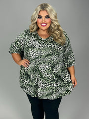 65 PSS {No Time To Waste} Green Leopard Print Babydoll Top EXTENDED PLUS SIZE 3X 4X 5X