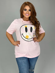 11 GT-N {Smiley Daisy} Pink Daisy Smiley Face Graphic Tee PLUS SIZE 1X 2X 3X