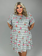 30 PSS-F {Basket of Roses} Checkered w Roses Print EXTENDED PLUS SIZE 3X 4X 5X