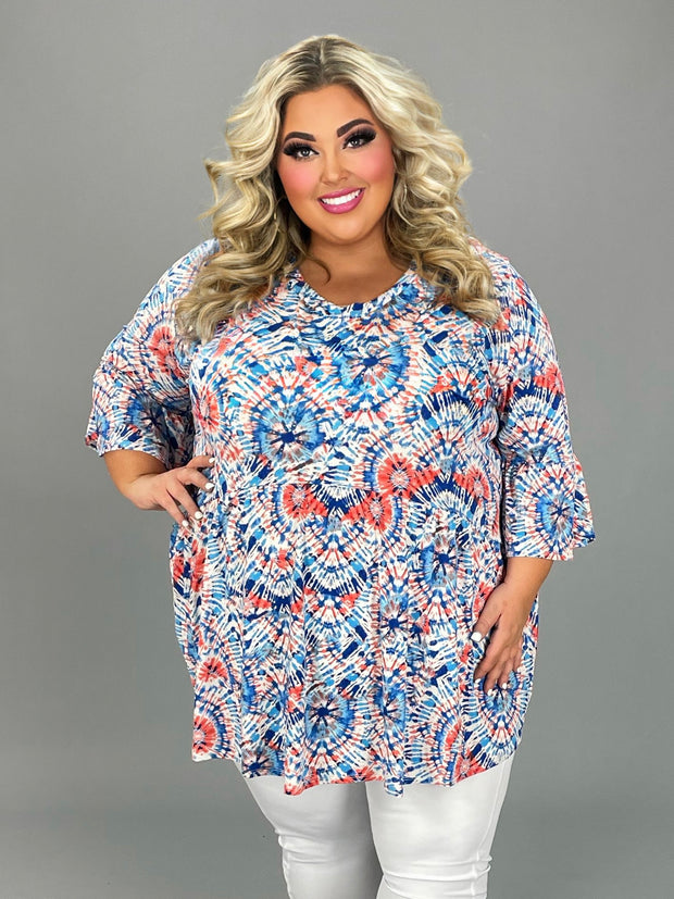 51 PQ {Last Time} Blue Tie Dye V-Neck Babydoll Top EXTENDED PLUS SIZE 3X 4X 5X