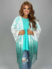 24 OT-J {A Little Flirty} Umgee Sage Dip Dye Floral Kimono PLUS SIZE XL 1X 2X