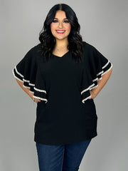 73 SD {No Issues Here} Black Textured Flutter Sleeve Top PLUS SIZE XL 2X 3X
