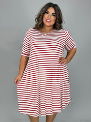 25 PSS {Coasting Through} Red/Ivory Stripe Print Dress PLUS SIZE XL 2X 3X