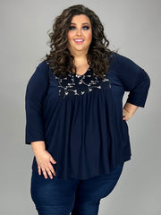 93 CP {Poised To Party} Navy Floral V-Neck Top CURVY BRAND!!!  EXTENDED PLUS SIZE 4X 5X 6X