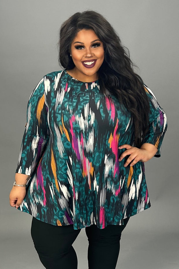19 PQ {Got Me Smiling} Teal Mixed Print Top EXTENDED PLUS SIZE 4X 5X 6X