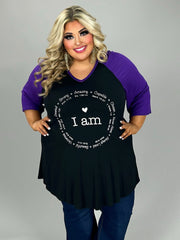 47 GT {I Am} Black/Purple Graphic Tee CURVY BRAND!!!  EXTENDED PLUS SIZE XL 2X 3X 4X 5X 6X (May Size Down 1 Size)