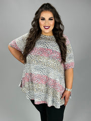 58 PSS {Bring It Home} Grey/Pink Leopard Print Top EXTENDED PLUS SIZE 3X 4X 5X