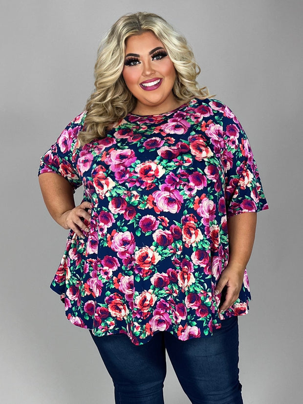 57 PSS {Sweet Smell Of A Rose} Navy Rose Print Top EXTENDED PLUS SIZE 4X 5X 6X