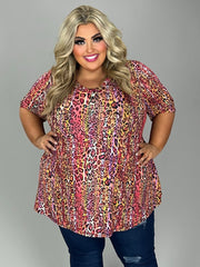 20 PSS {The Champion} Pink/Yellow Leopard V-Neck Top EXTENDED PLUS SIZE 4X 5X 6X