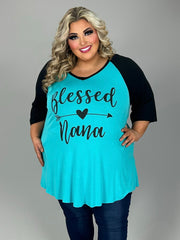 52 GT {Blessed Nana} Teal/Black Graphic Tee CURVY BRAND!!!  EXTENDED PLUS SIZE XL 2X 3X 4X 5X 6X