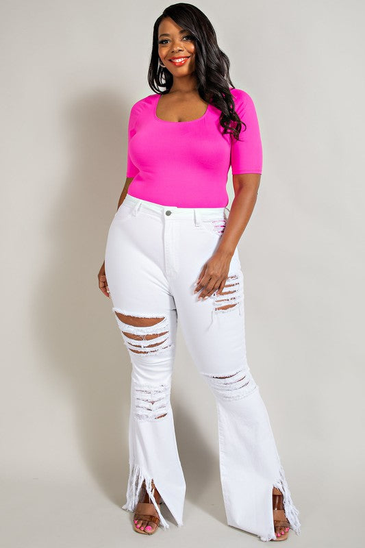 BT-A {The  Map} White Distressed Flare Leg Jeans PLUS SIZE 1X 2X 3X