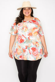 56 PSS-B {Whirlwind Floral} Peach Floral Top EXTENDED PLUS SIZE 4X 5X 6X