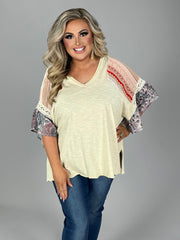 100 CP {Love Is All Around} Oatmeal Tunic with Multi Sleeve PLUS SIZE XL 1X 2X