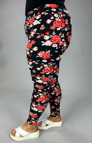 LEG-R {Fun Days} Black Leggings with Red & White Floral Print PLUS