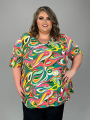 21 PSS {Ride The Line} Green/Yellow Swirl Print V-Neck Top EXTENDED PLUS SIZE 4X 5X 6X