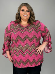 26 PQ {Always Here} Fuchsia/Brown Floral Zig Zag Print Top EXTENDED PLUS SIZE 4X 5X 6X