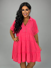 27 CP {Touch Of Wild} Umgee Coral Pink Dress w/Leopard Contrast PLUS SIZE XL 1X 2X