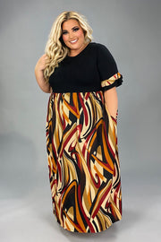 LD-R {Downtown Beauty} Black/Brown Print Maxi Dress EXTENDED PLUS SIZE 3X 4X 5X