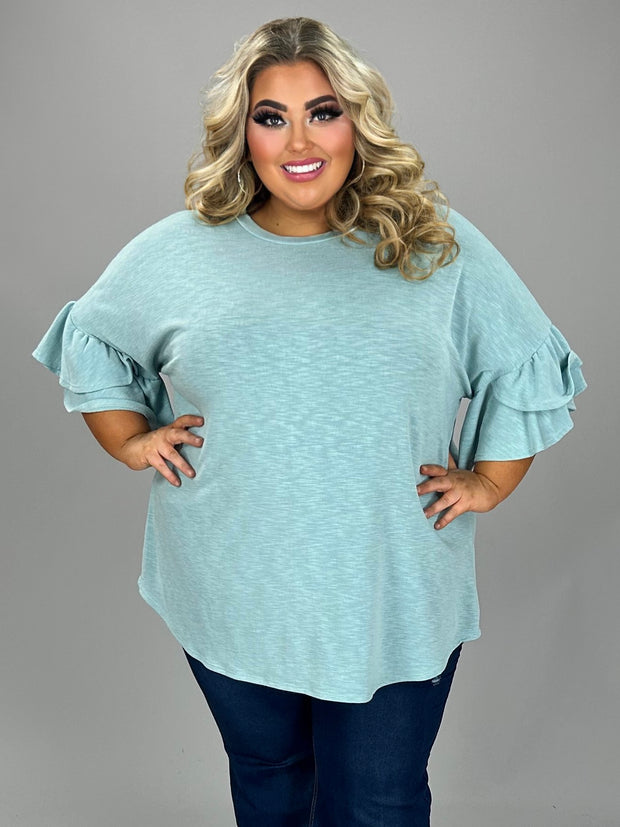 31 SSS {Icing On Top} Sky Blue Ruffle Sleeve Top EXTENDED PLUS SIZE 4X 5X 6X
