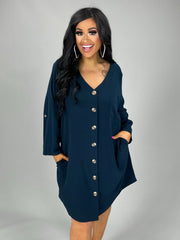 50 SQ-B (Stepping Out) Navy Button Up Dress 1X 2X 3X Plus Size