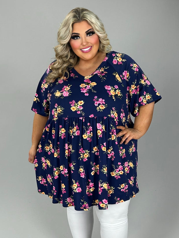 94 PSS {Mix And Mingle} Navy Floral V-Neck Babydoll Tunic CURVY BRAND!!! EXTENDED PLUS SIZE 4X 5X 6X