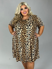88 PSS-U {Born To Roar} Taupe Leopard Print V-Neck Dress EXTENDED PLUS SIZE 3X 4X 5X