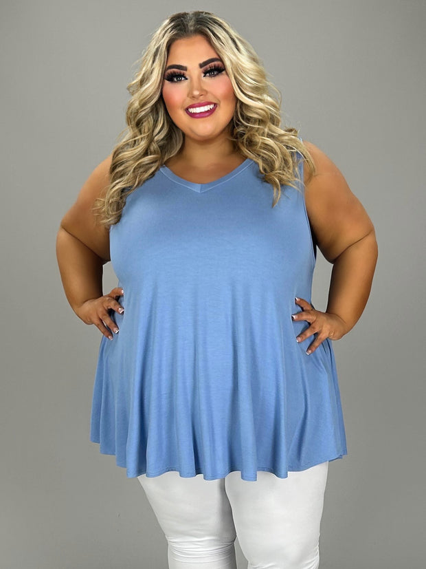 25 SV {Trendy In Color} Blue V-Neck Rounded Hem Top EXTENDED PLUS SIZE 4X 5X 6X