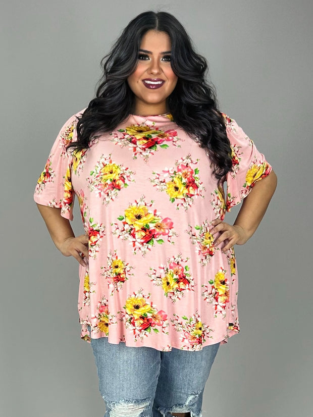 64 PSS {This Is True} Pink/Yellow Floral Short Sleeve Top EXTENDED PLUS SIZE 3X 4X 5X